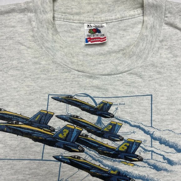 Vintage 90’s Blue Angels Jet Plane T Shirt Single Stitched Gray Size XL - Picture 6 of 8